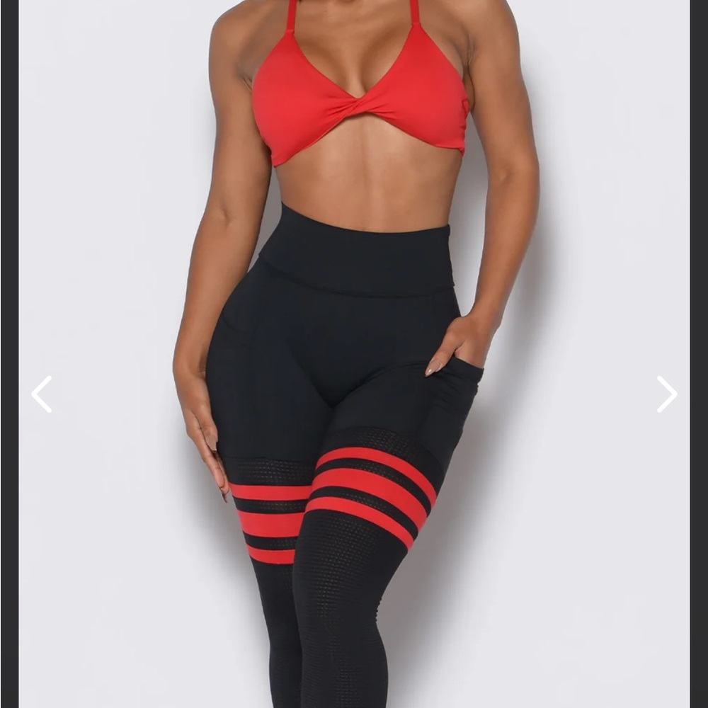 Bombshell Sportswear Black and Red Leggings gently work size small. Like new